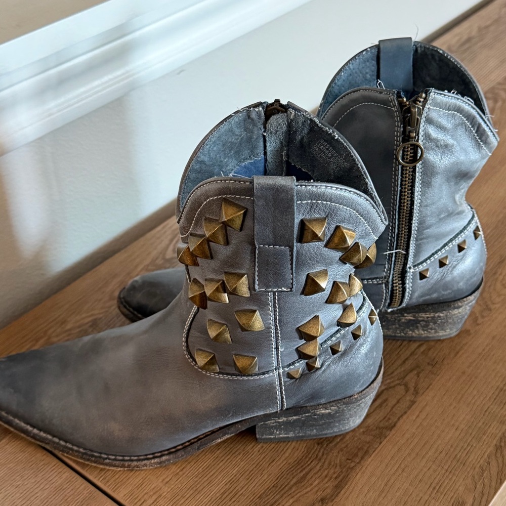 Studded Gray-Blue Ankle Boots
